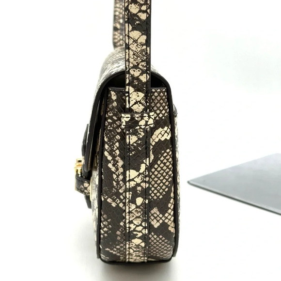 Michael Kors Small Reed Leather Saddle Crossbody Bag Snakeskin Nat/Light Cream - Picture 5 of 10